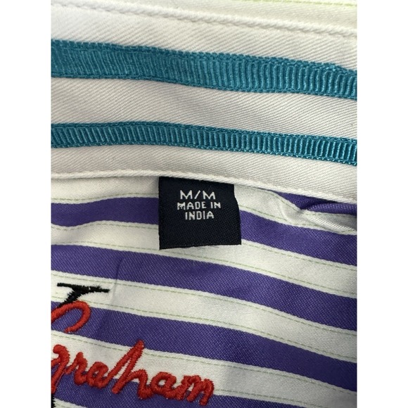 NWT Robert Graham X LANAI Purple Stripe Flip Cuff Trim Fit Shirt MED $188 READ - Picture 7 of 14